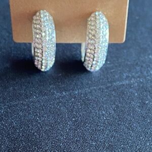 Joan Boyce Iridescent Crystal-Studded Silver Hoop Earrings